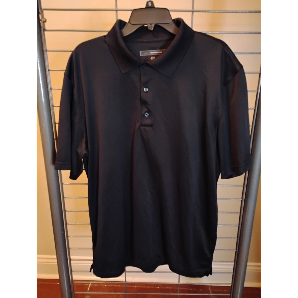 Greg Norman Mens XL Black Short Sleeve Performance Golf‎ Polo Shirt Shark Logo